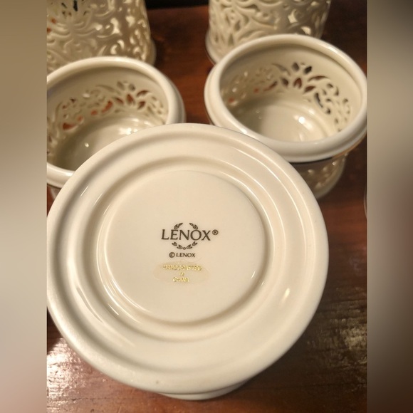 Vintage Lenox Pierced Porcelain Tea Light Candle Holders - Set of 8 - Ivory/Gold - Picture 5 of 8